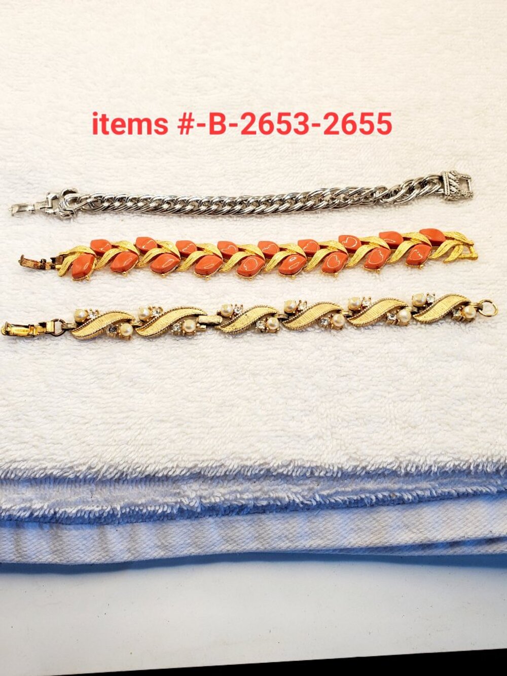 3 Bracelets, items # B- 2653-2655,. wt. 84 grams.